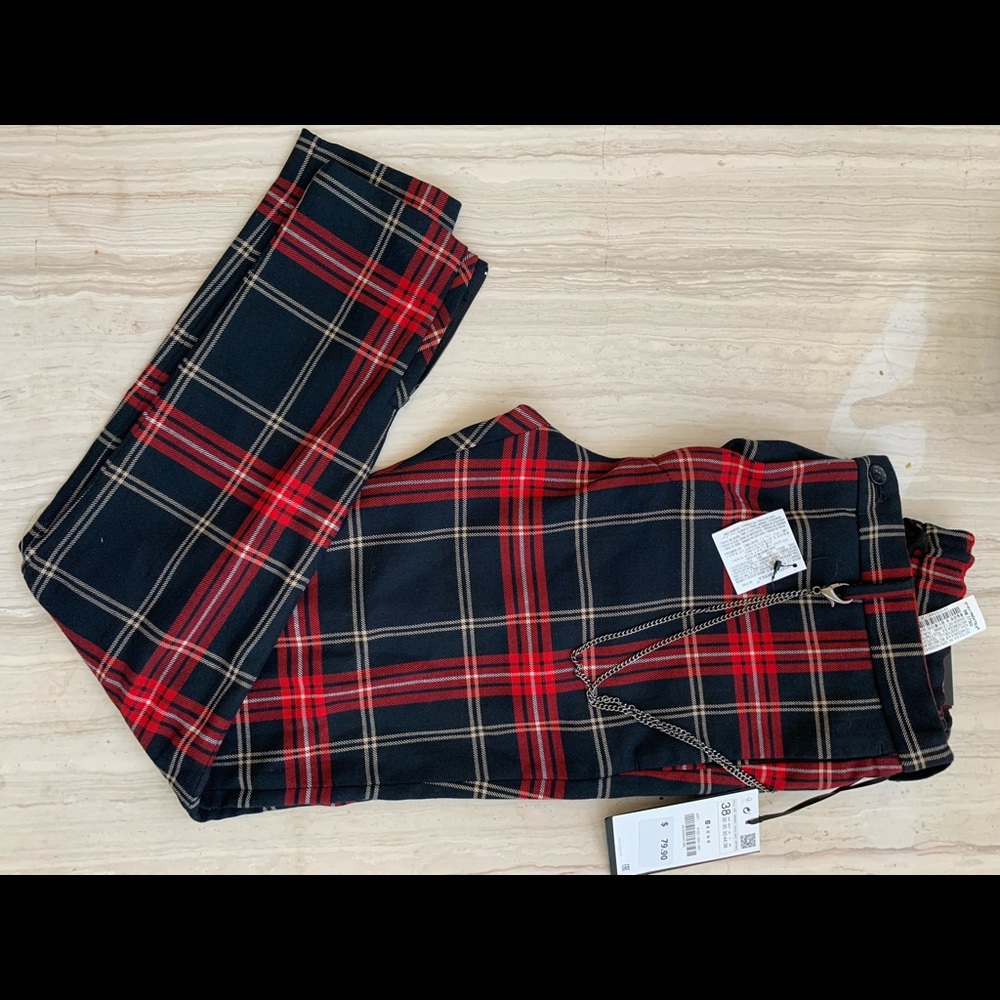 Burgundy plaid Zara pants